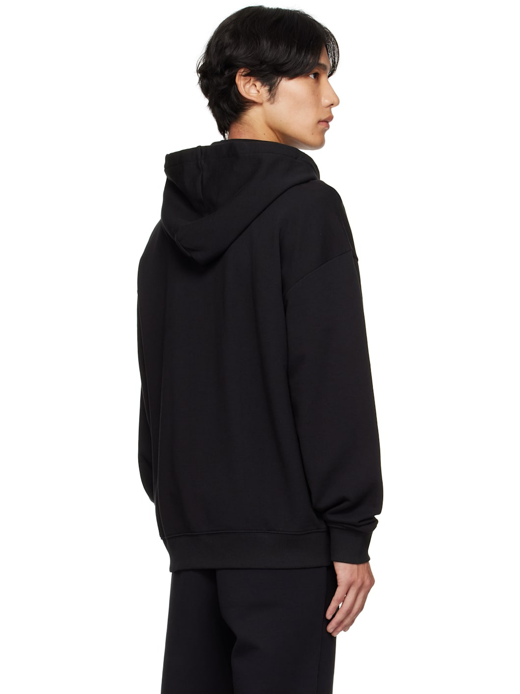 Black Relaxed-Fit Cotton Terry Zip-Up Hoodie - 3