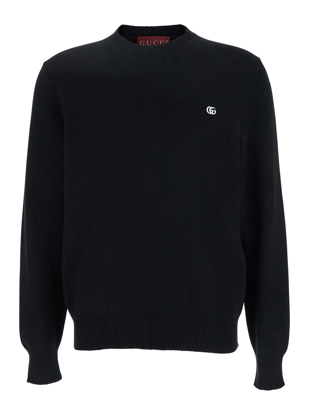 Gucci Men Black Crewneck Sweater With Gg Logo Embroidered On The Front In Wool And Cashmere Blend Ma - 1