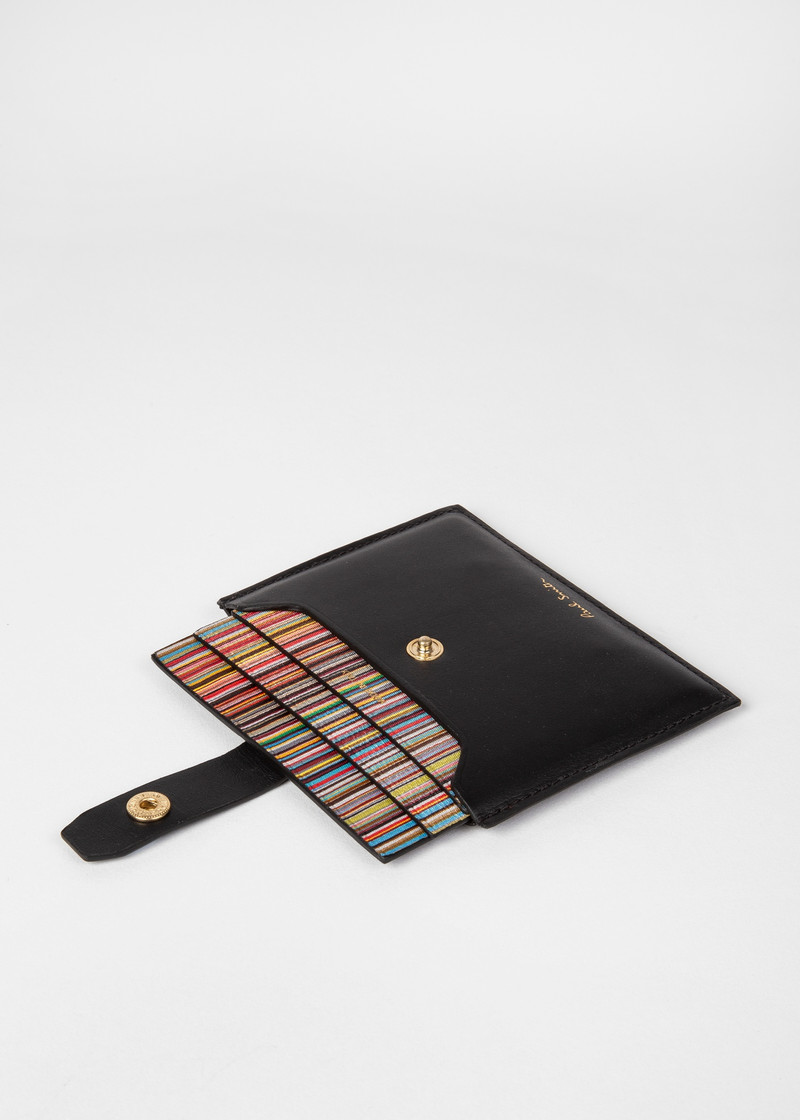 Black Leather Credit Hard Holder With 'Signature Stripe' Pull Out 4