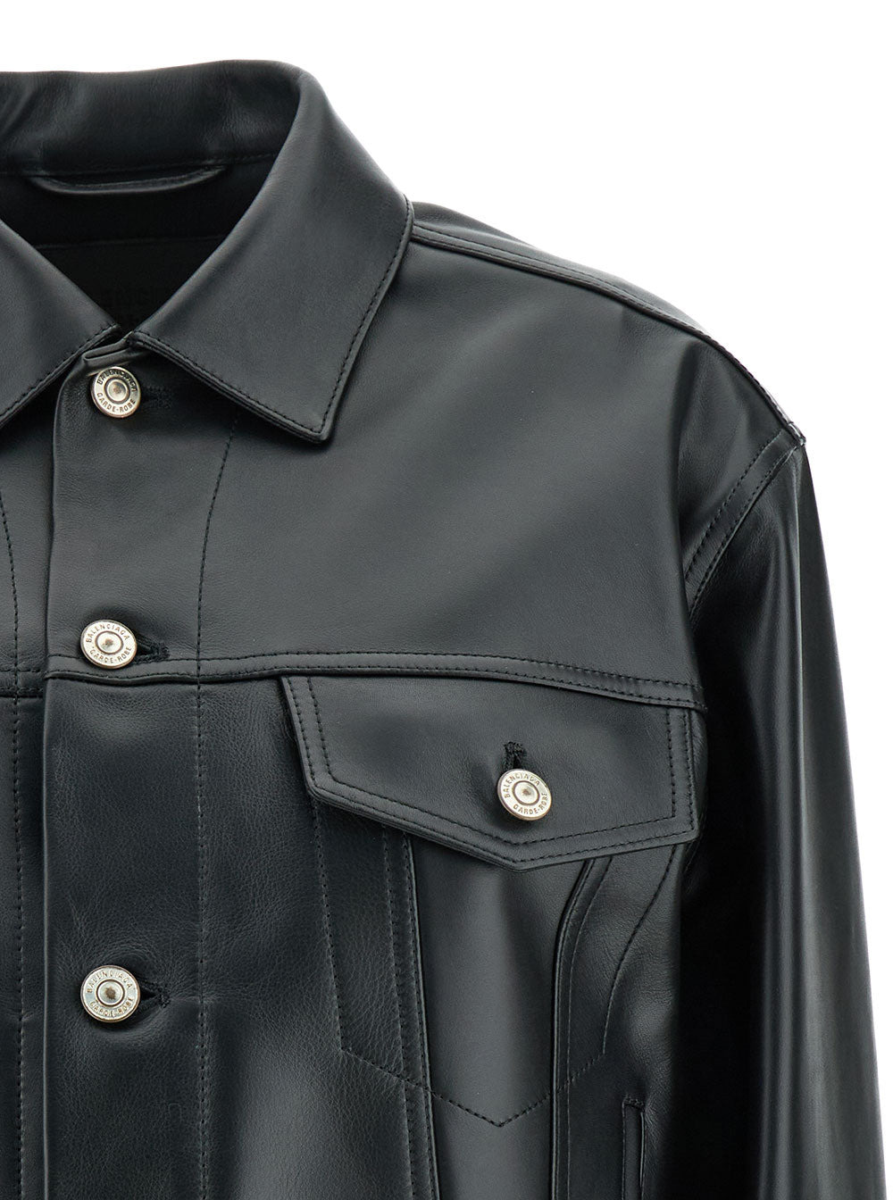 Balenciaga Women Black Cropped Jacket With Silver-Tone Branded Buttons In Super Smooth Leather Woman - 3