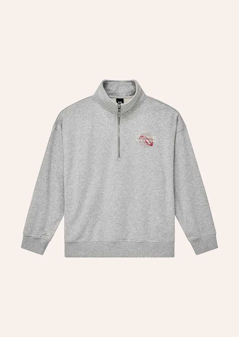 SNAP QUARTER ZIP IN MID GREY MARLE - 1