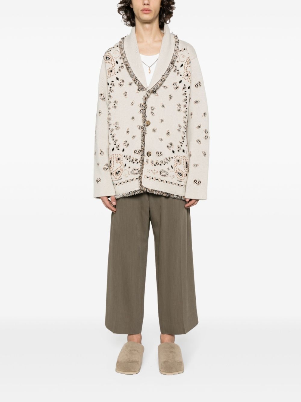Bandana-jacquard frayed-edge cardigan - 2