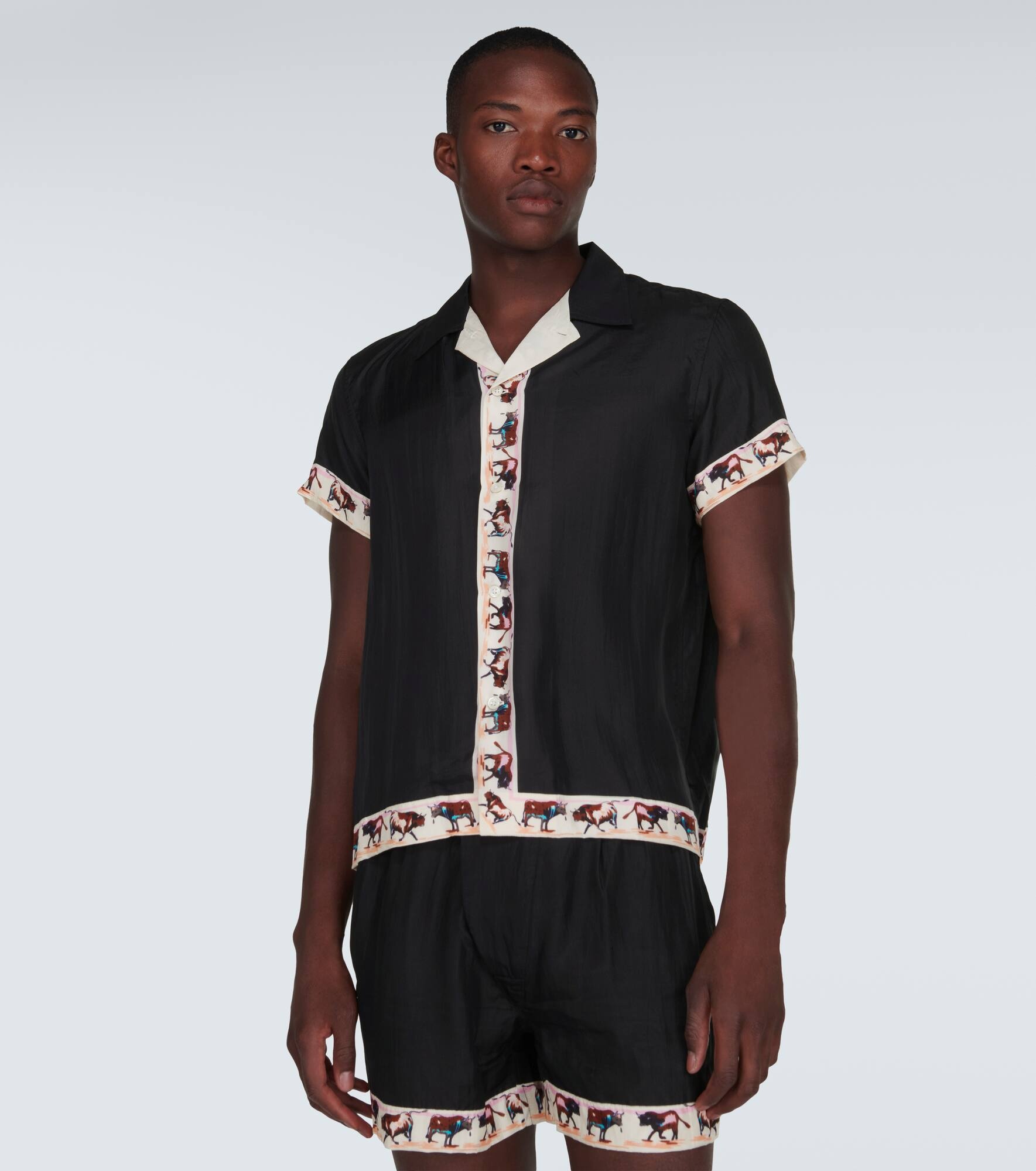 Taureau printed silk bowling shirt - 3