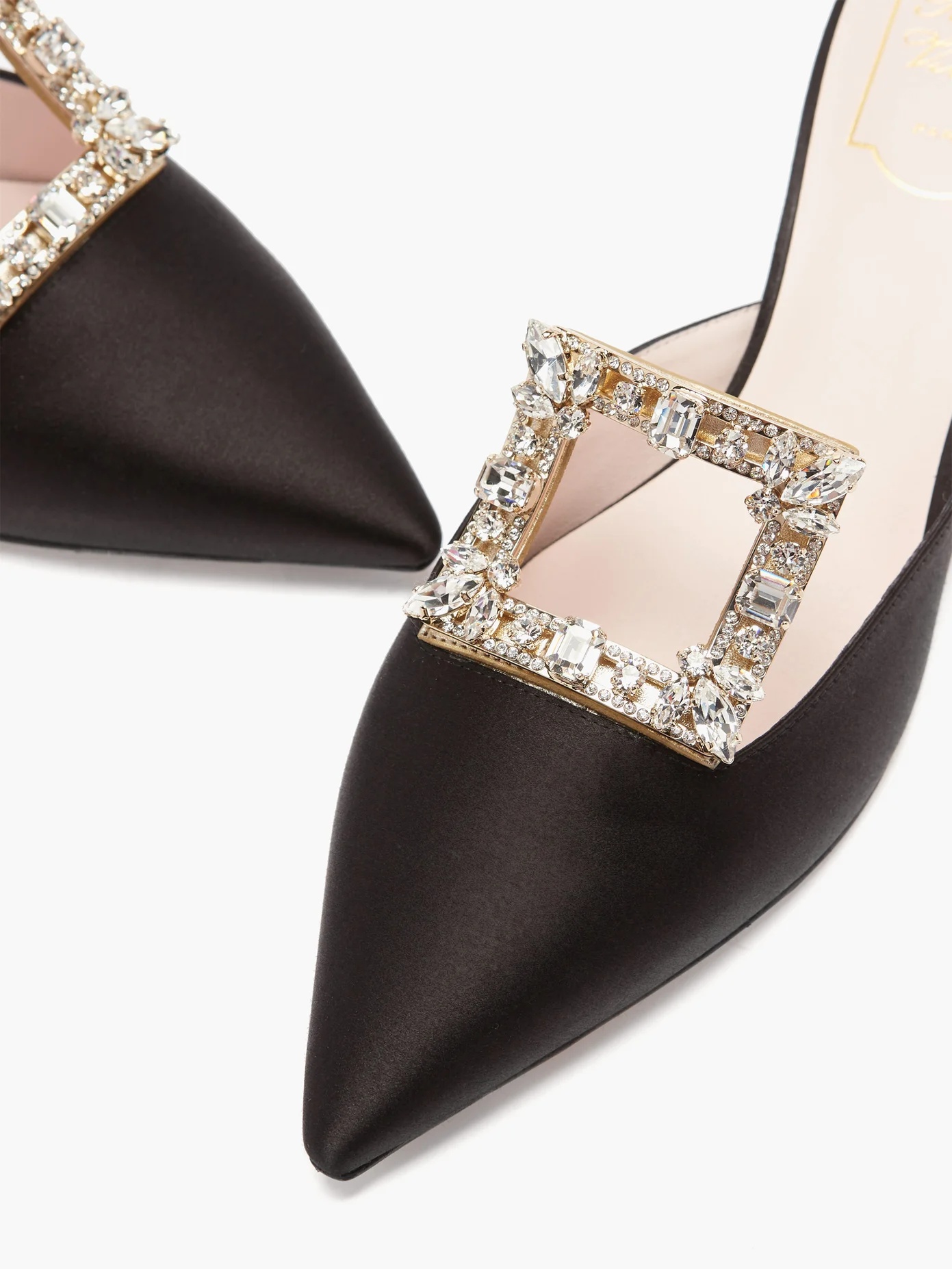 Broche Vivier crystal-buckle satin mules - 6