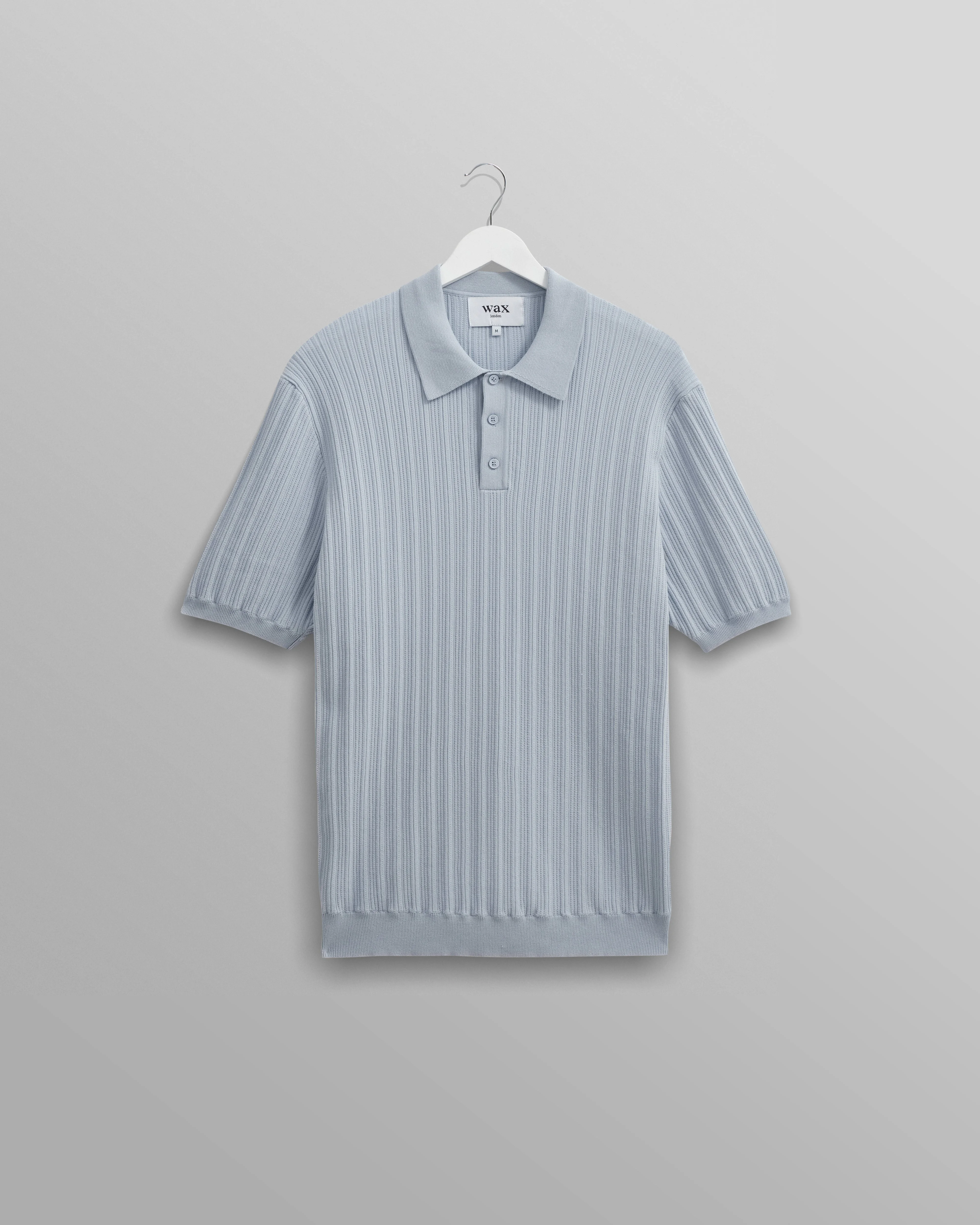 Naples - Pale Blue Textured Knitted Polo Shirt - 1