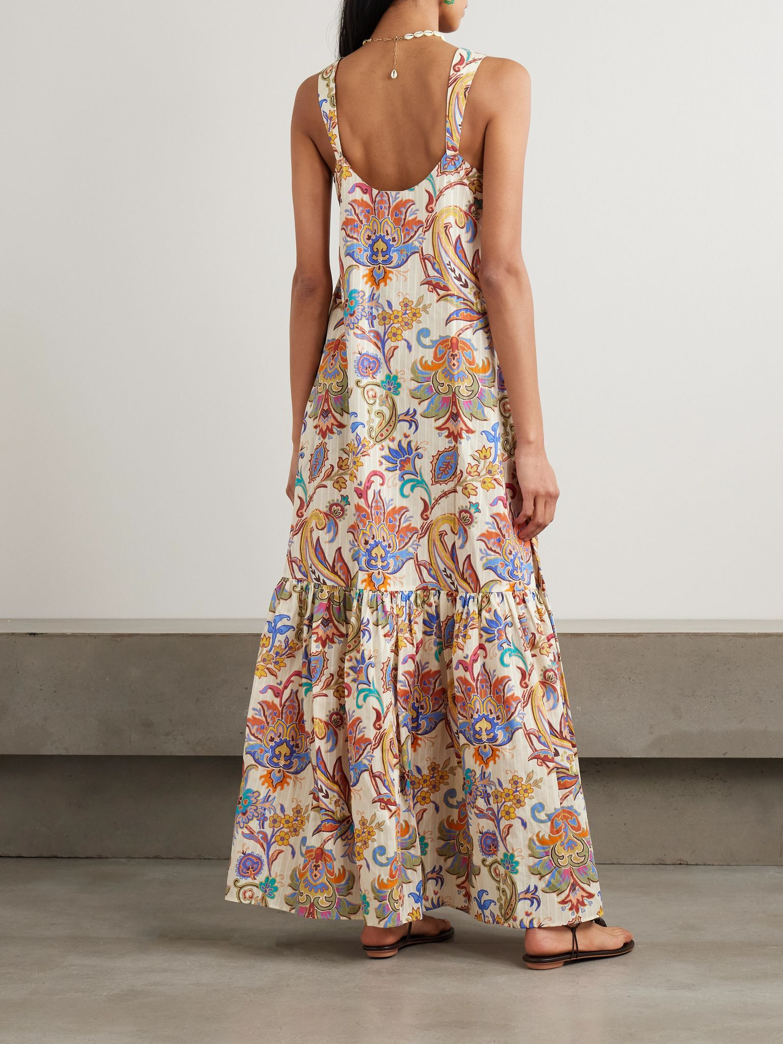 Tiered paisley-print cotton maxi dress Cream - 3