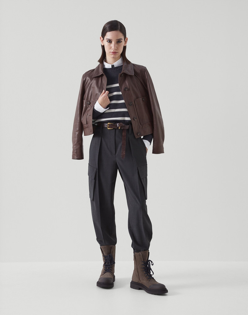 Tropical luxury wool sartorial cargo trousers with monili 4
