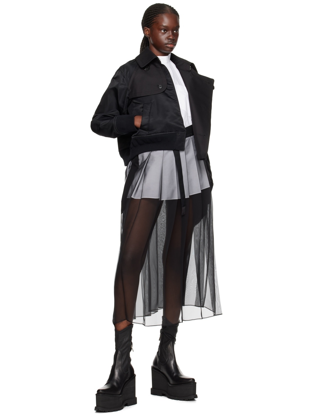 White & Black Overlay Midi Dress - 4