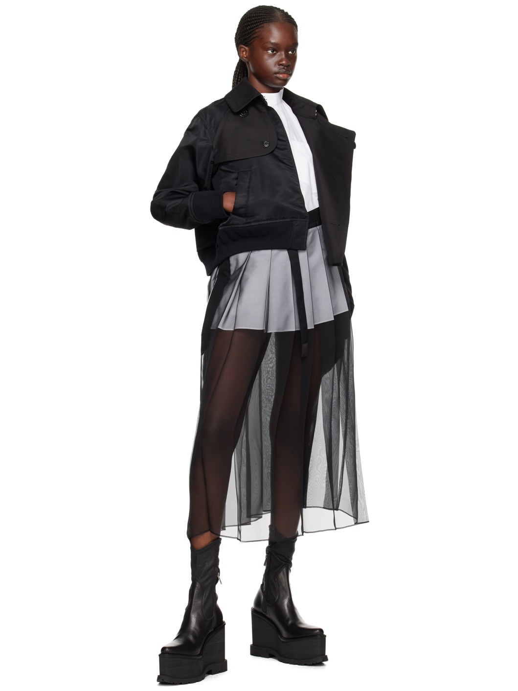 ワンピース SACAI DRESSES BLACK - WHITE sacai White & Black Overlay Midi Dress | REVERSIBLE