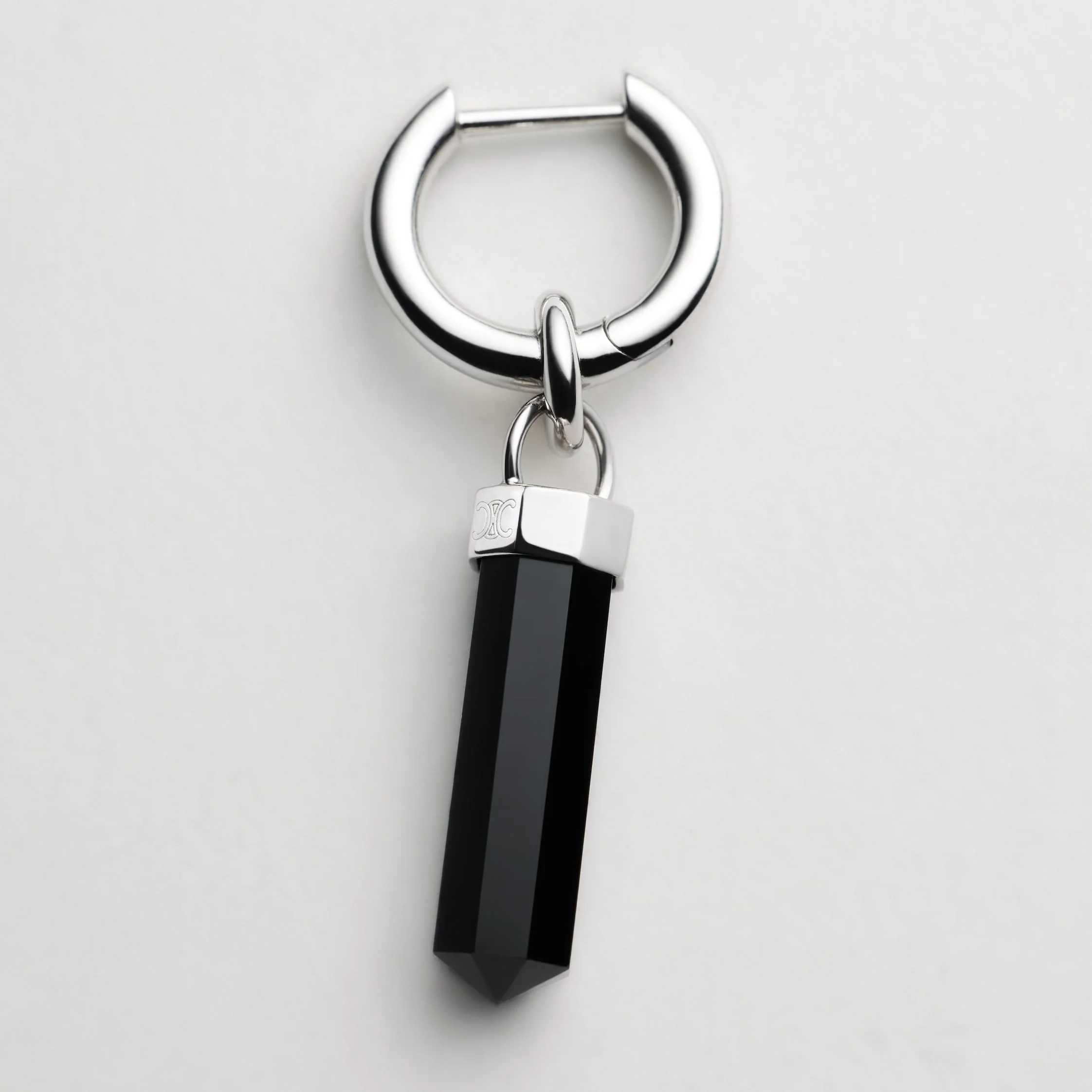 CELINE CHARMS PENDULUM EARRING IN ONYX AND BRASS WITH RHODIUM FINISH - 1