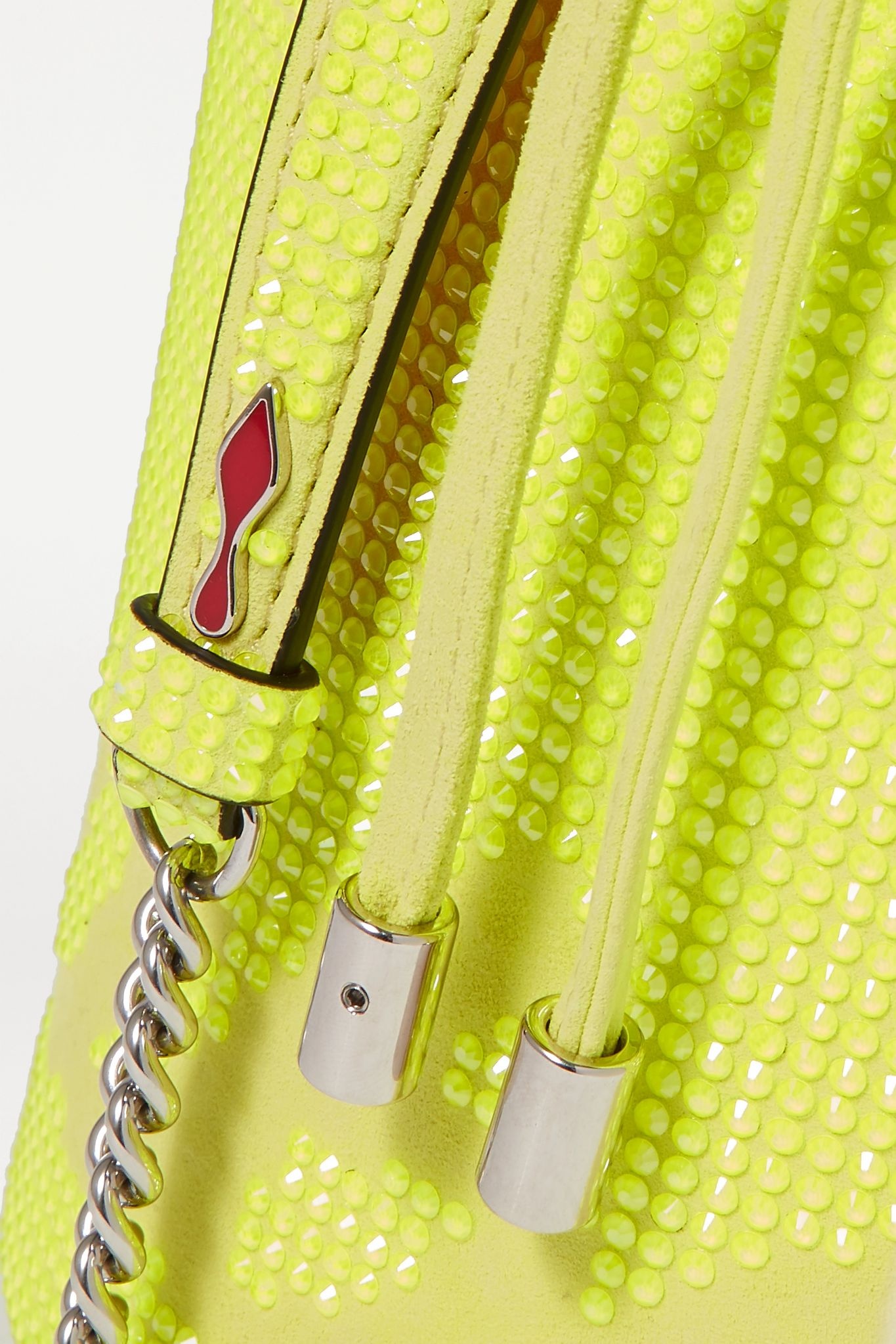 Marie Jane neon crystal-embellished suede bucket bag - 4