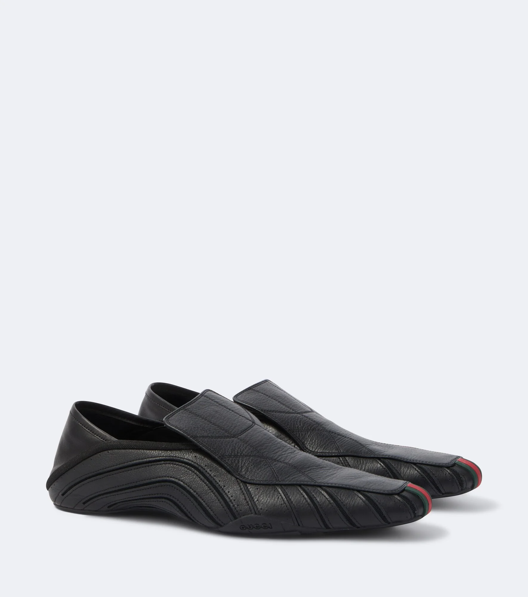 Mesh-trimmed leather loafers - 1