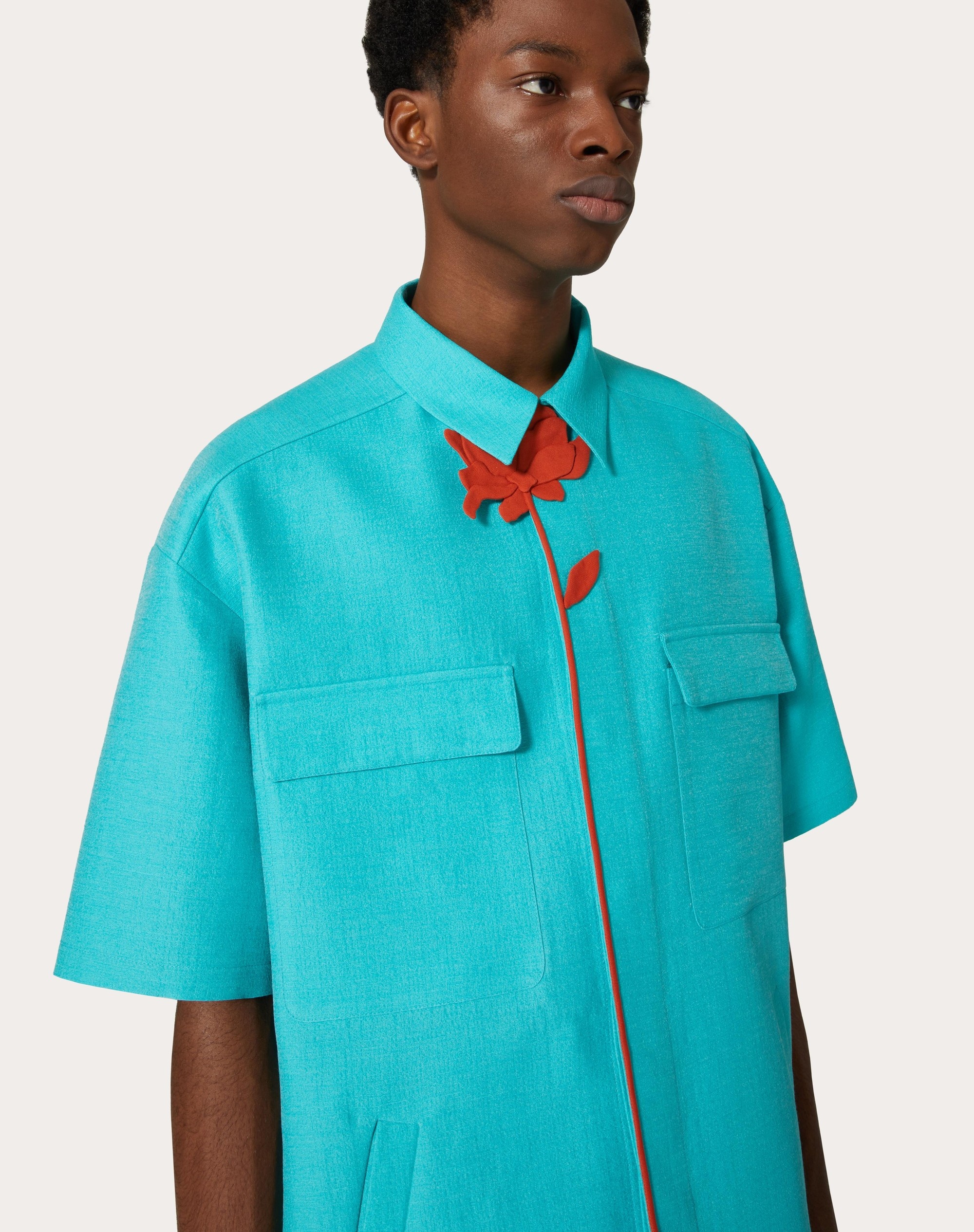 WOOL AND SILK BOWLING SHIRT WITH FLOWER EMBROIDERY - 5