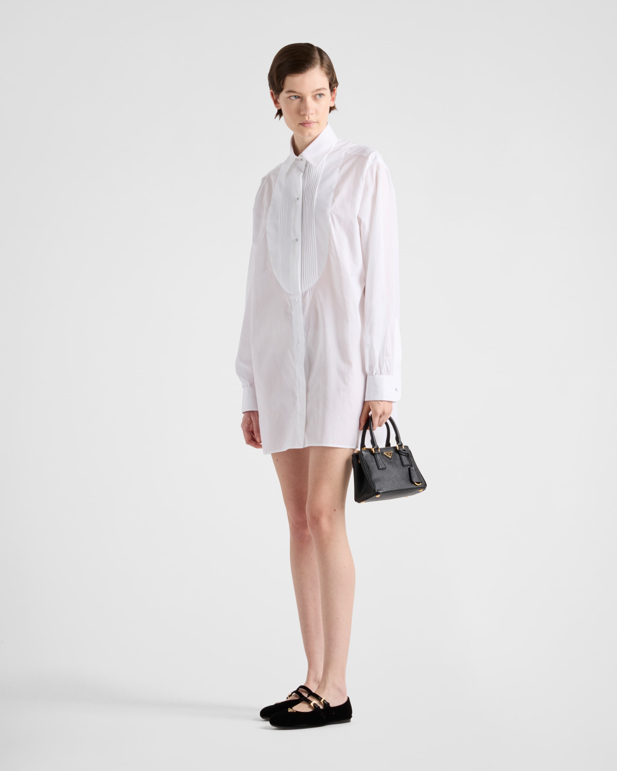 Pleated piqué and batiste shirt - 2