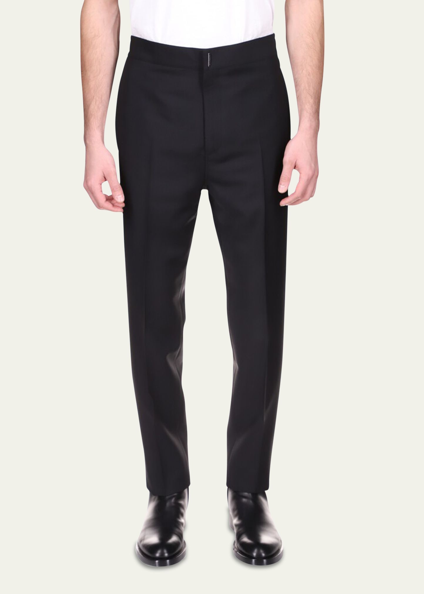 Men's Solid Tapered Wool Trousers - 1
