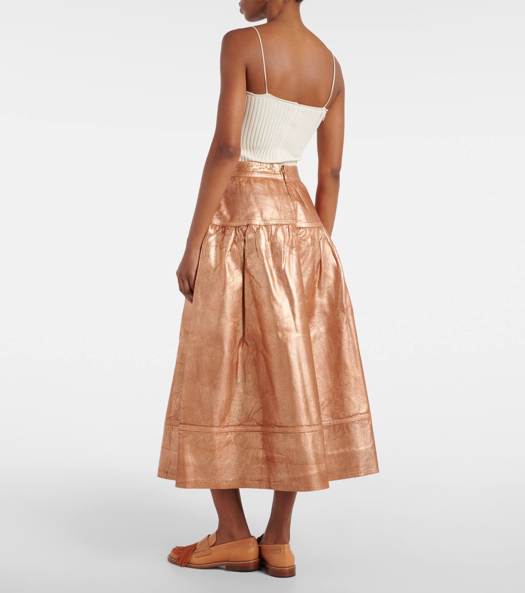 Astrid foiled denim midi skirt - 3