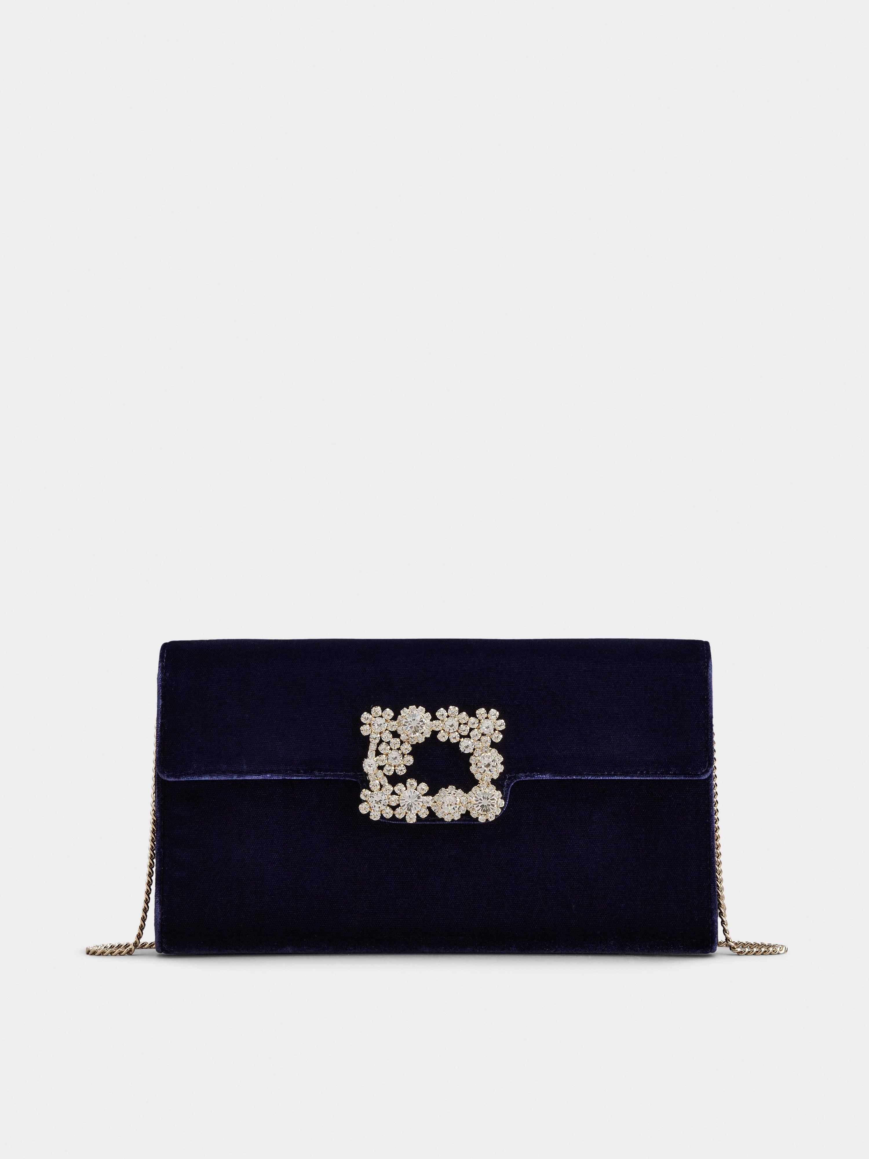 Flower Strass Buckle Clutch Bag in Velvet - 1