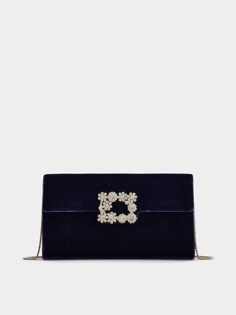 Flower Strass Buckle Clutch Bag in Velvet 1