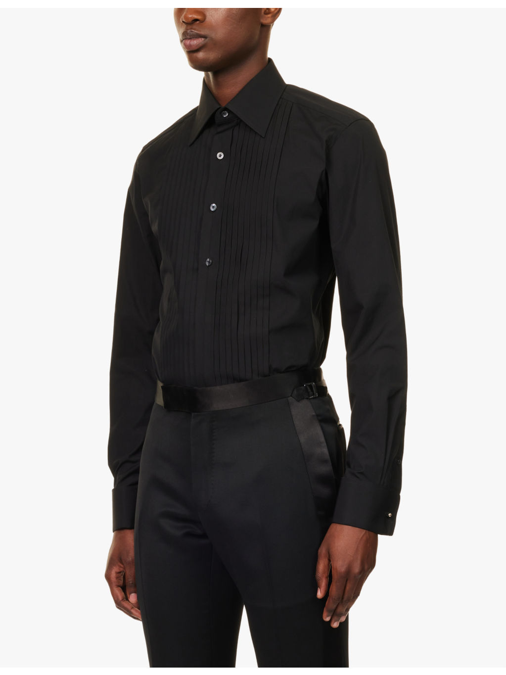 Pleated-bib slim-fit cotton shirt - 3