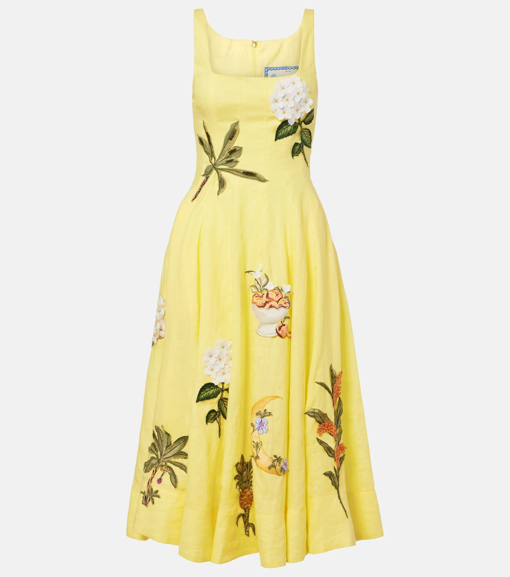 Frontera patch-appliqué linen midi dress - 1