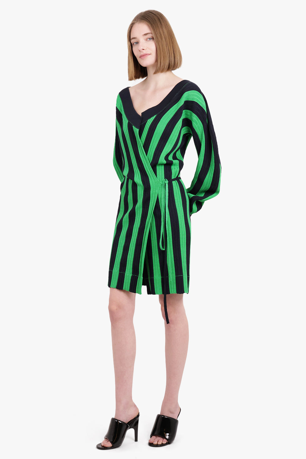 STRIPE WRAP DRESS | GREEN/NAVY - 2