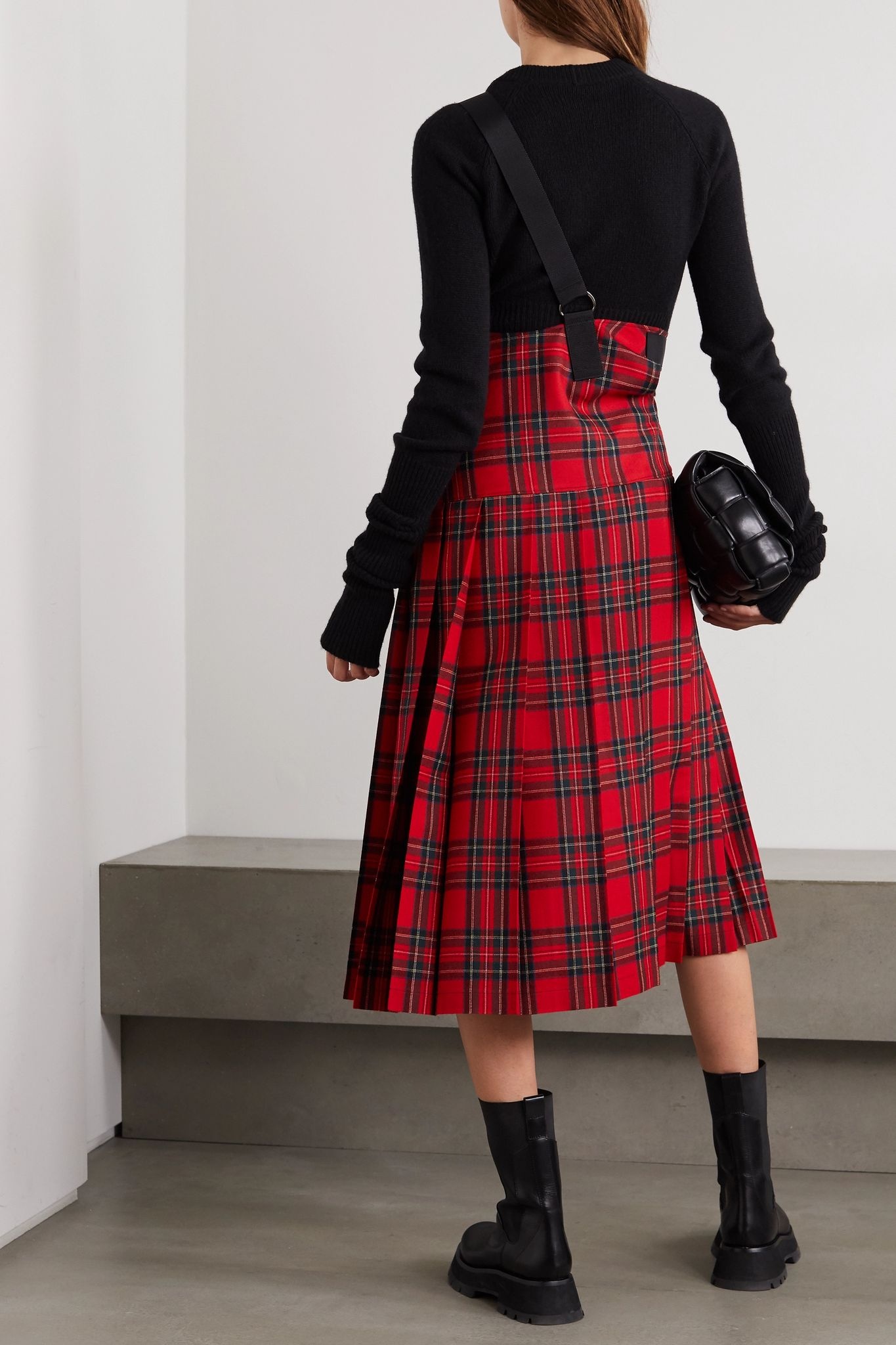 Buckled pleated tartan wool-twill skirt - 3