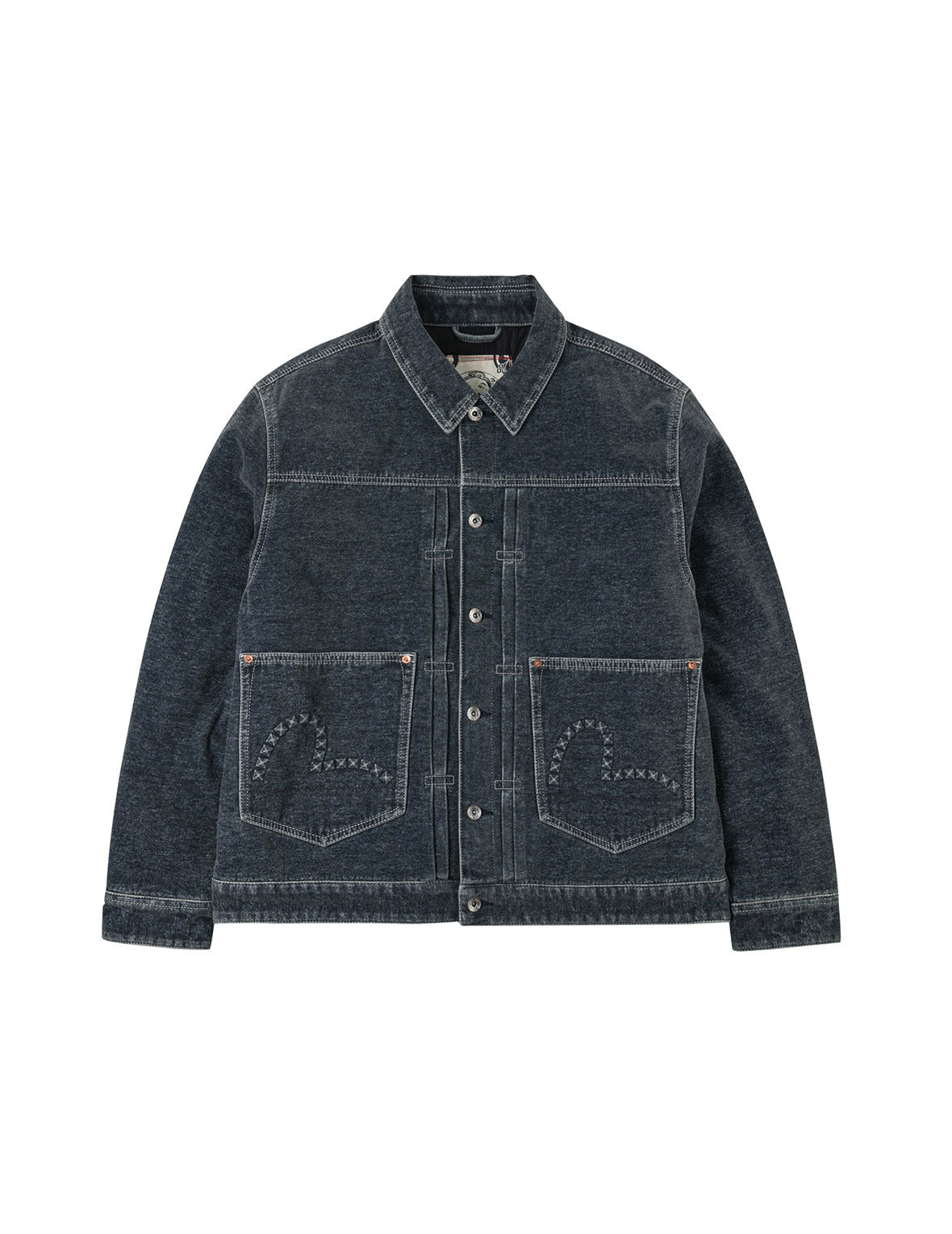 Emboss Rivet Seagull Relax Fit Washed Denim Jacket - 11