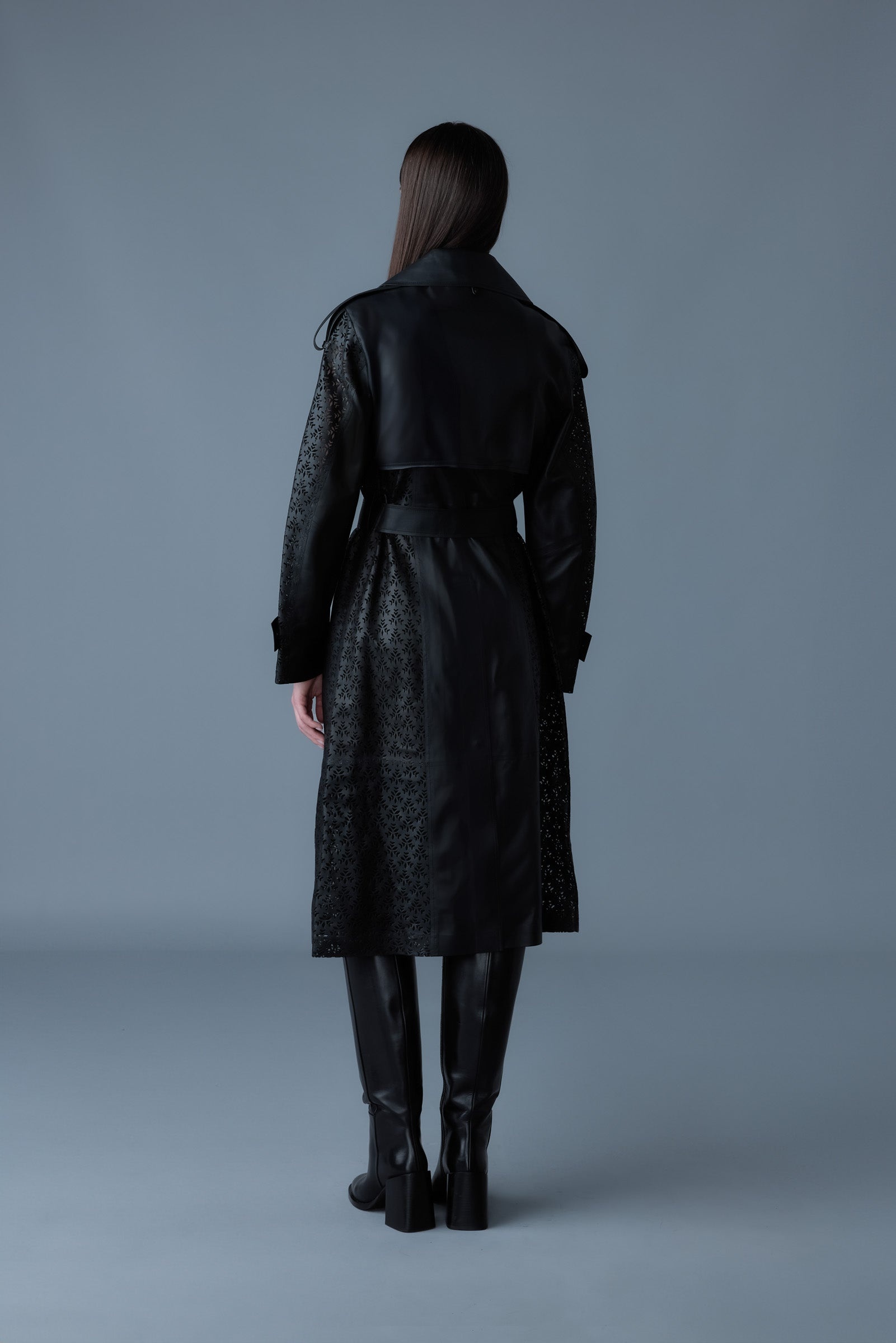 LORELEI Perforated leather long coat - 4