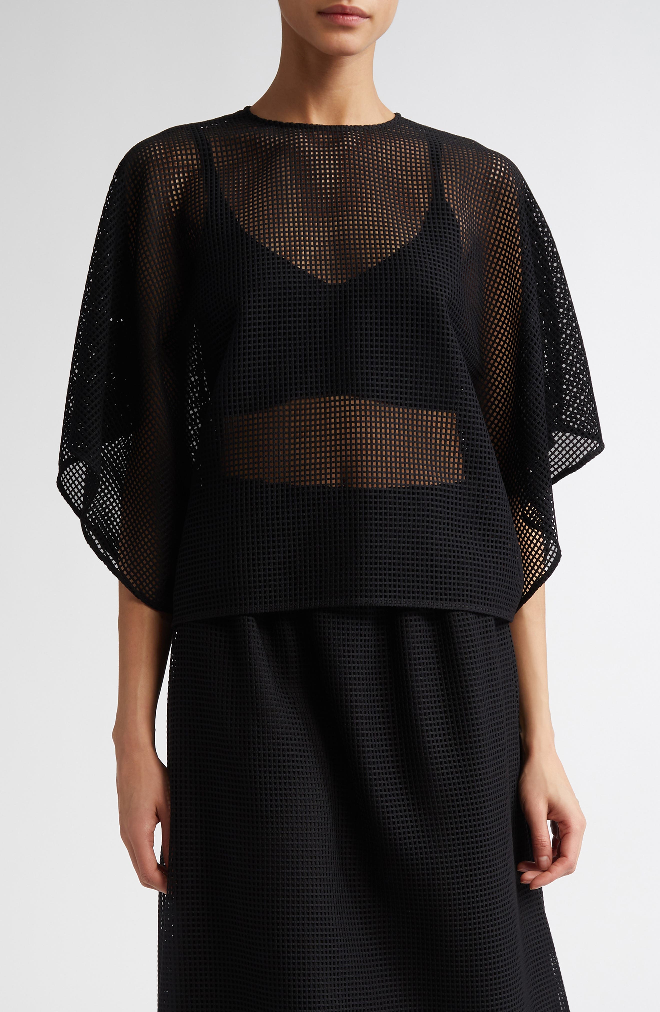 FFORME Tenley Draped Mesh Top in Black at Nordstrom - 1