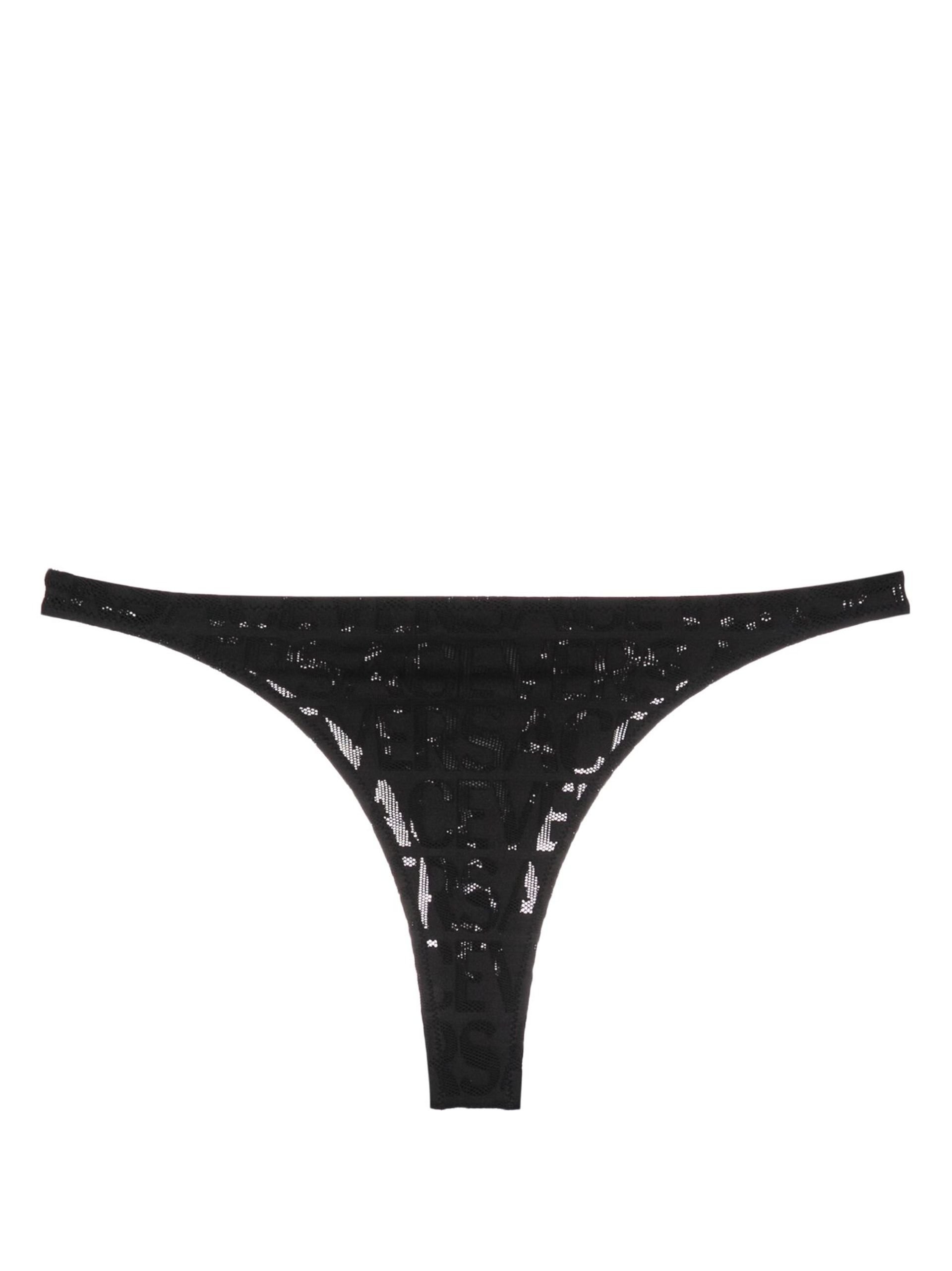Black Versace Allover Lace Thong - 1