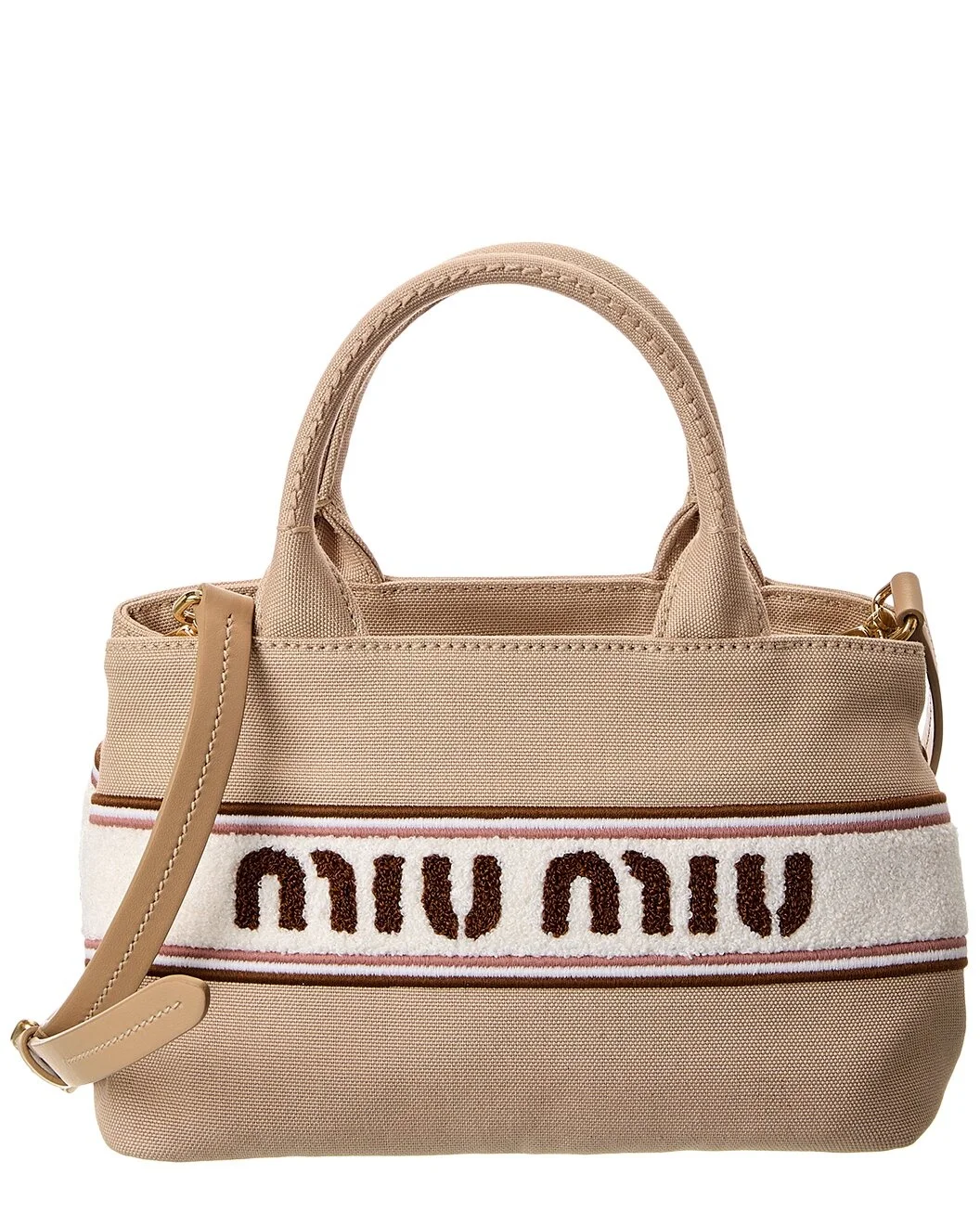 Miu Miu Flocked Canvas Top Handle Tote Bag - 1