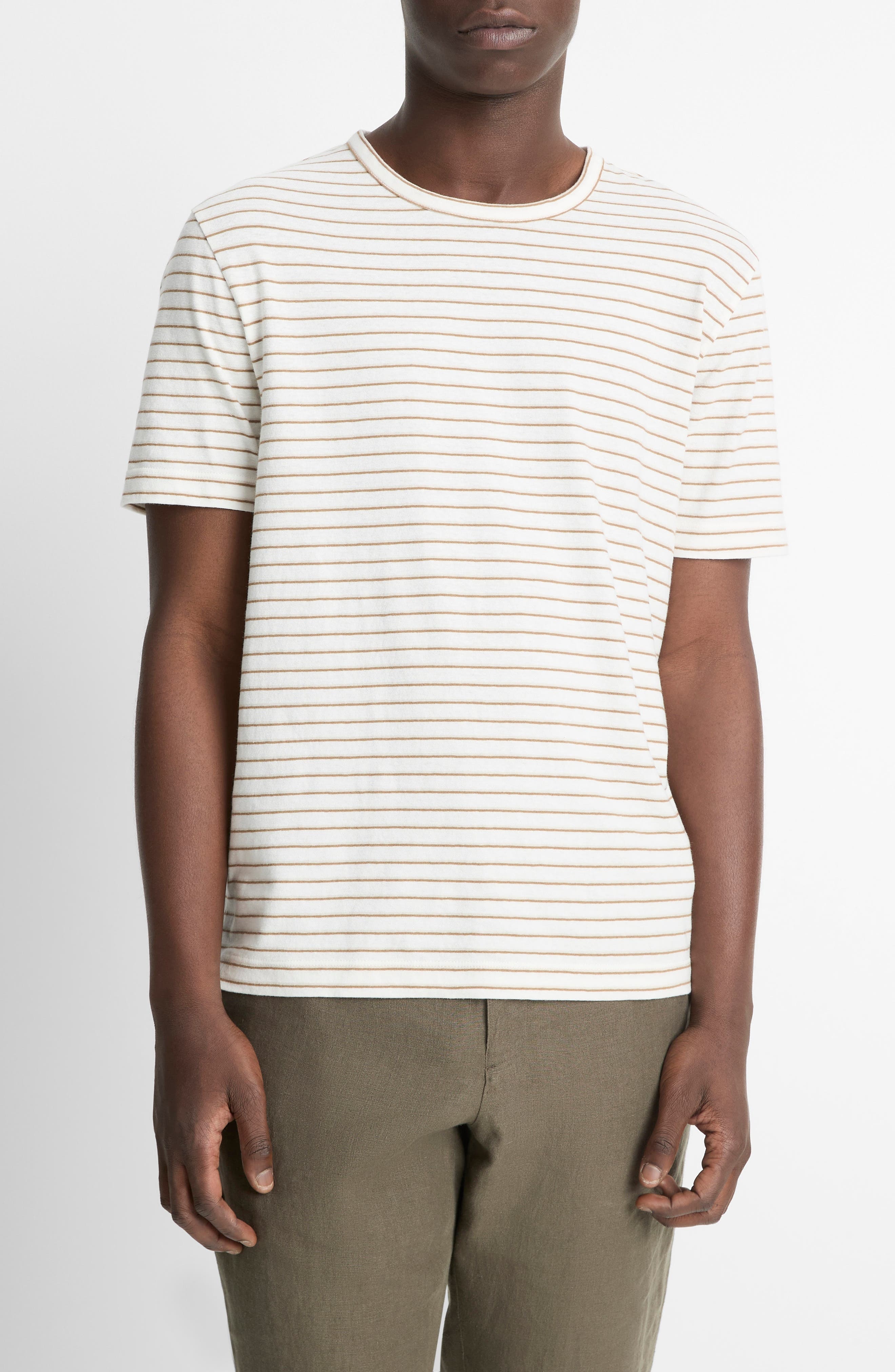 Vince Stripe Linen & Cotton T-Shirt in Natural Combo at Nordstrom - 1