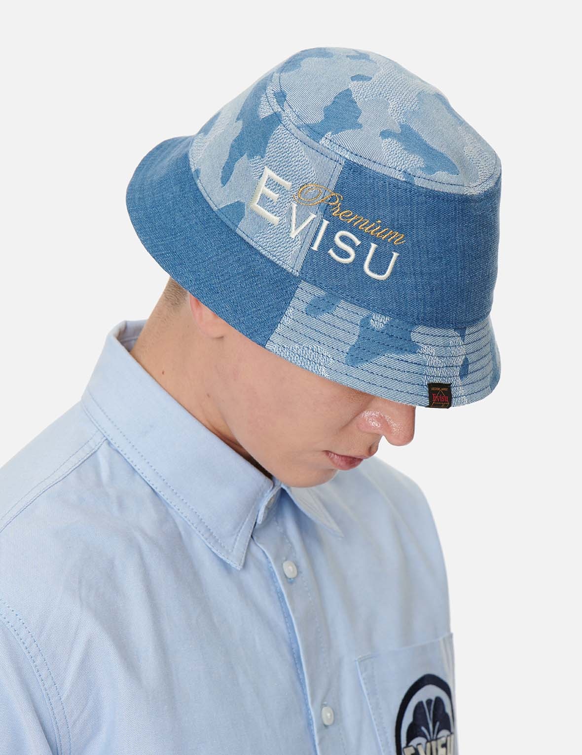 DENIM BLOCKING BUCKET HAT - 5