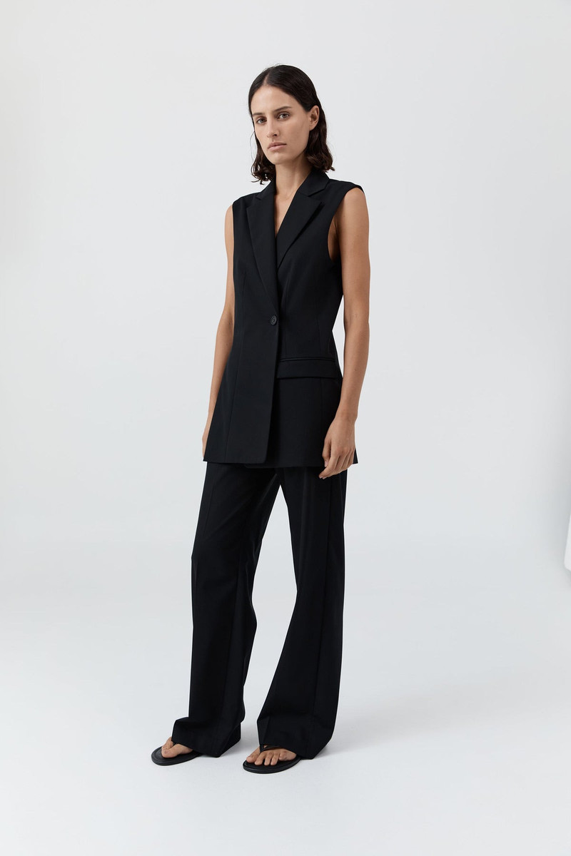 Wool Sleeveless Split Blazer - Black 3