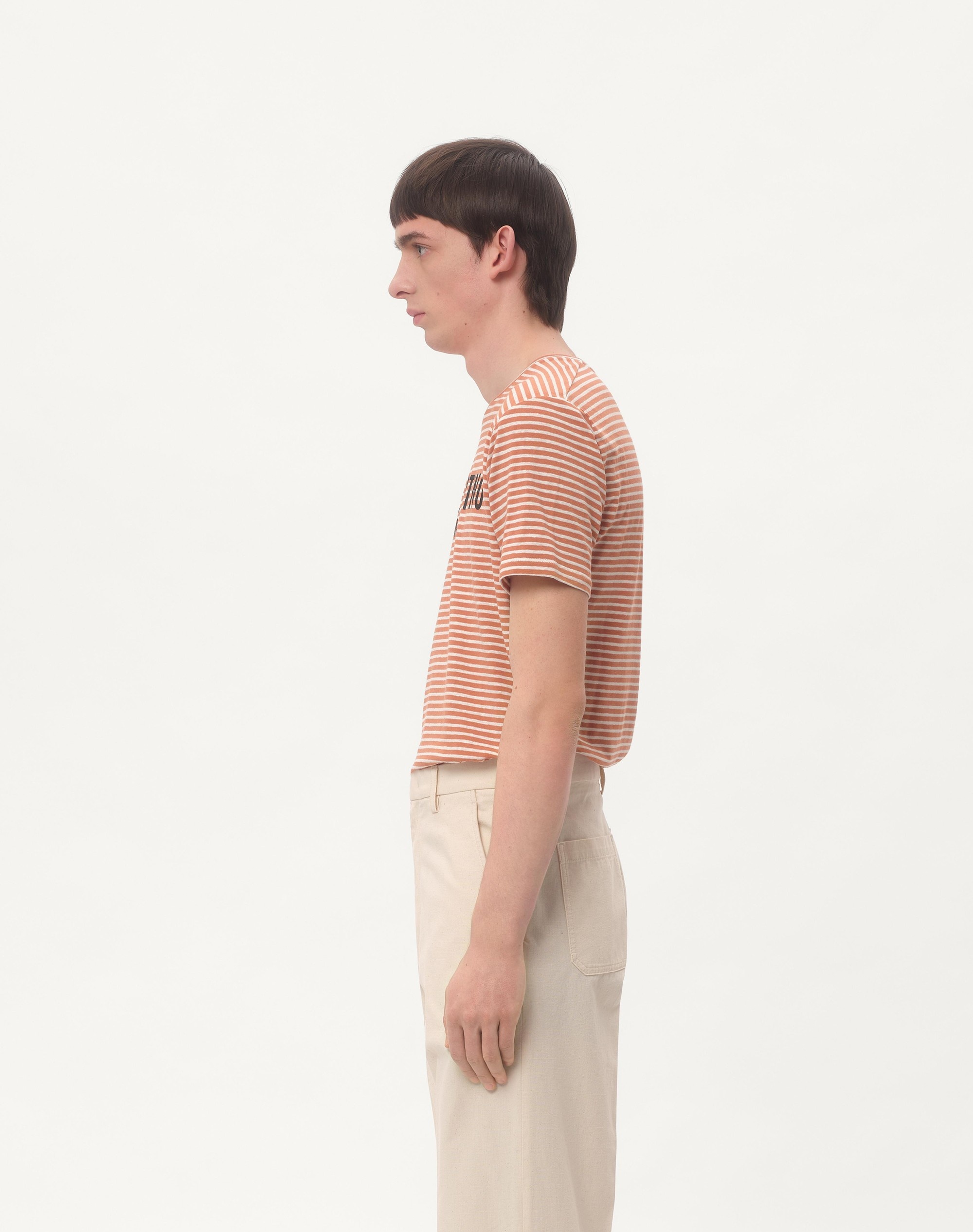 STRIPED COTTON T-SHIRT WITH CHEZ VALENTINO PRINT - 7