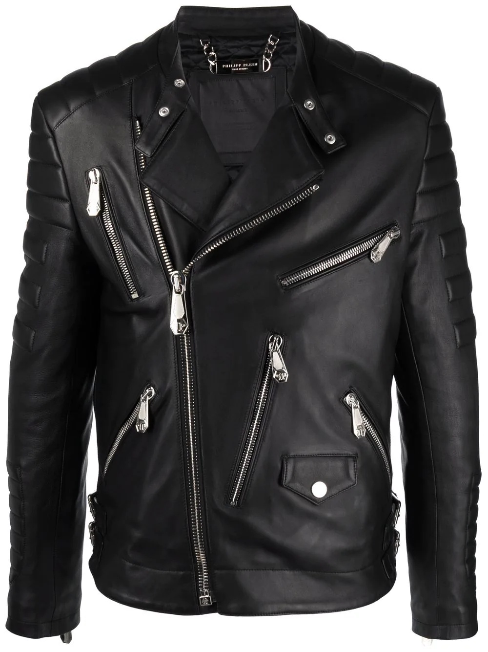 skull-embossed leather jacket - 1