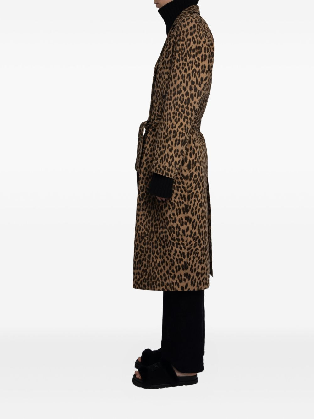 leopard-print belted coat - 3