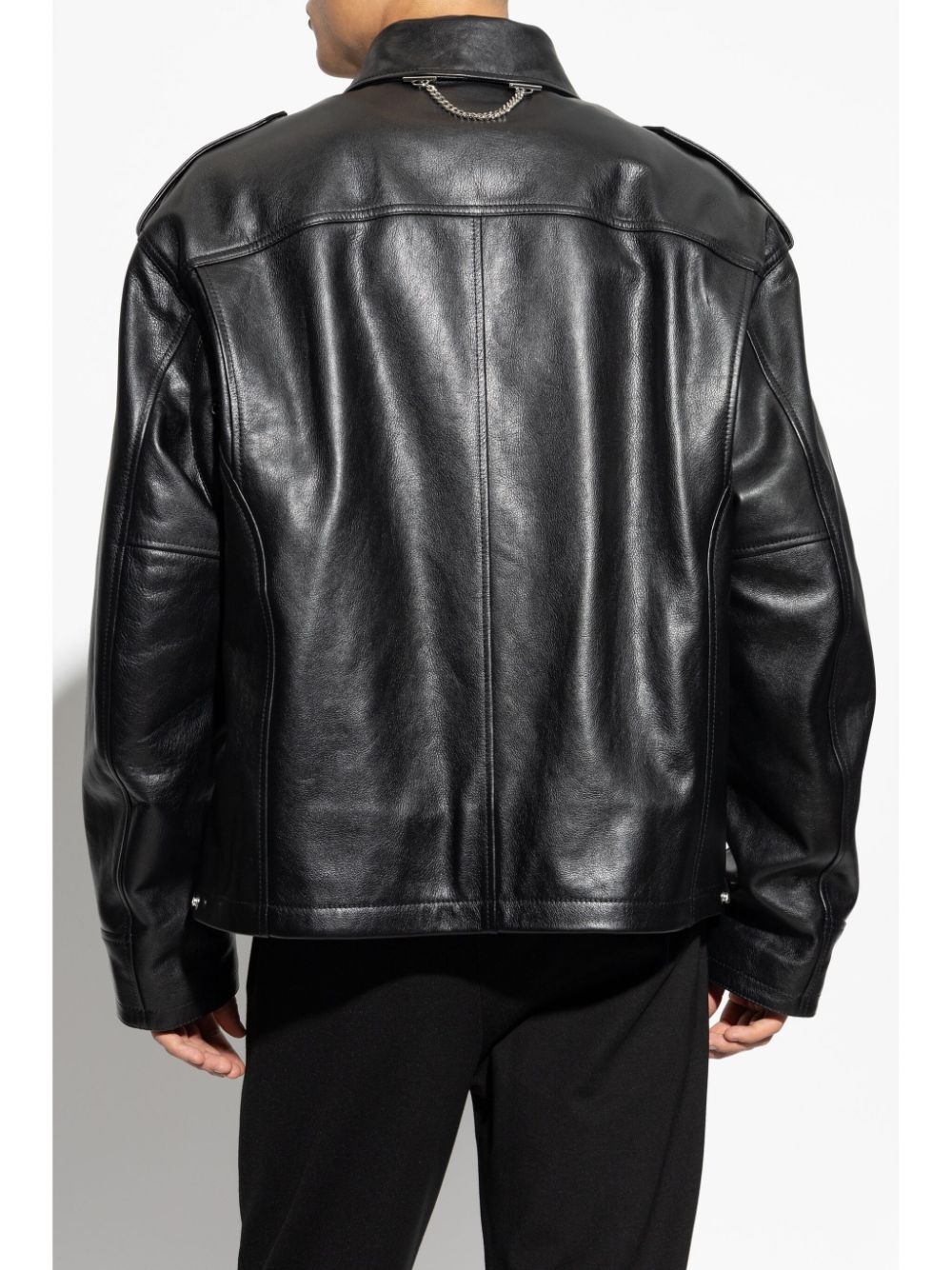 zip-up leather jacket - 4