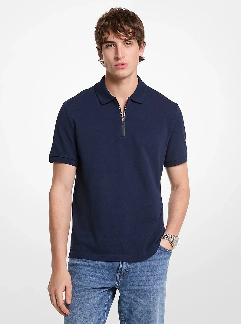 Cotton Zip-Up Polo Shirt - 1