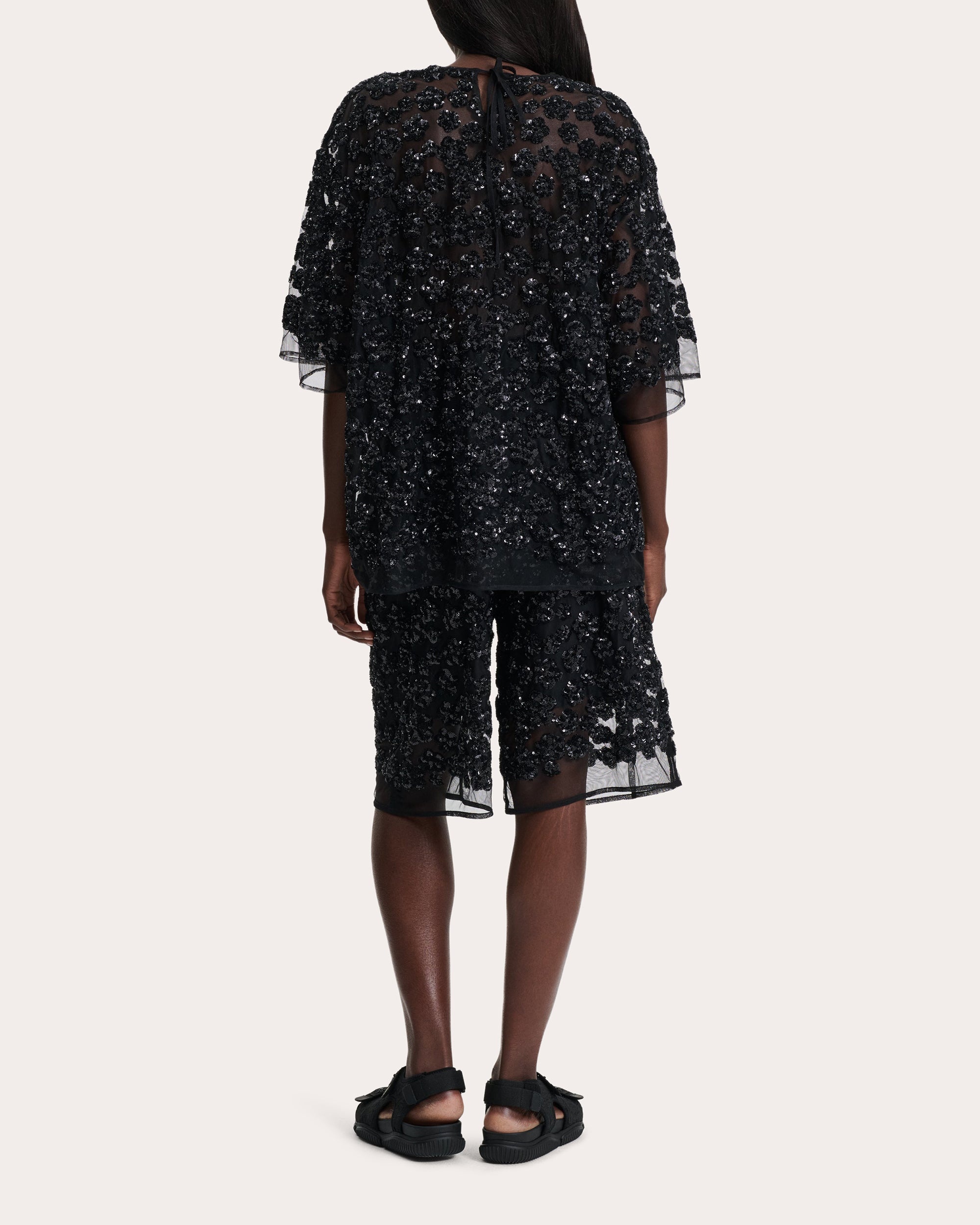 Asra Ume Floral Sequin Sheer Oversized T-Shirt - 2