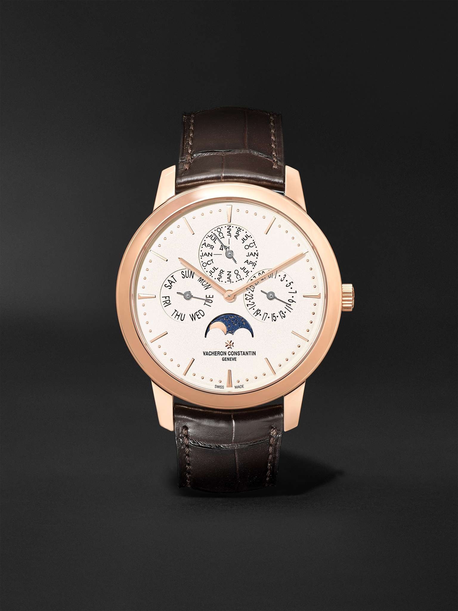 Patrimony Perpetual Calendar Ultra-Thin Automatic 41mm 18-Karat Pink Gold and Alligator Watch, Ref.  - 1