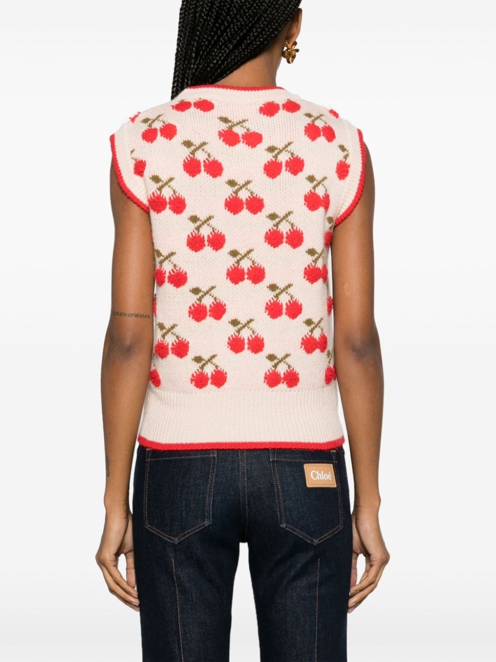 Cherry patterned intarsia-knit vest - 4
