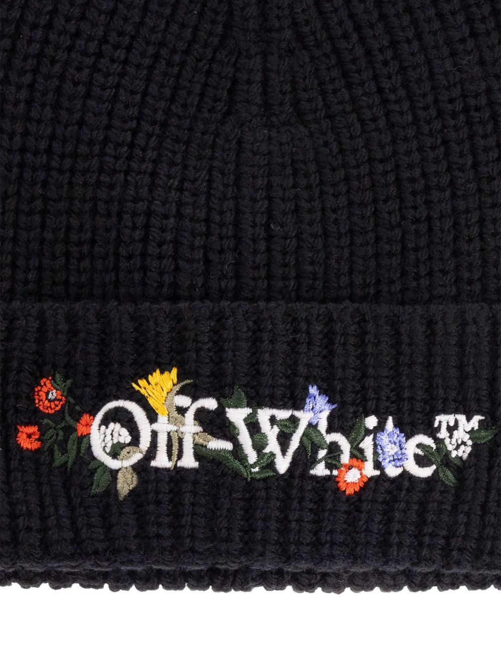 floral-embroidered ribbed beanie hat - 3