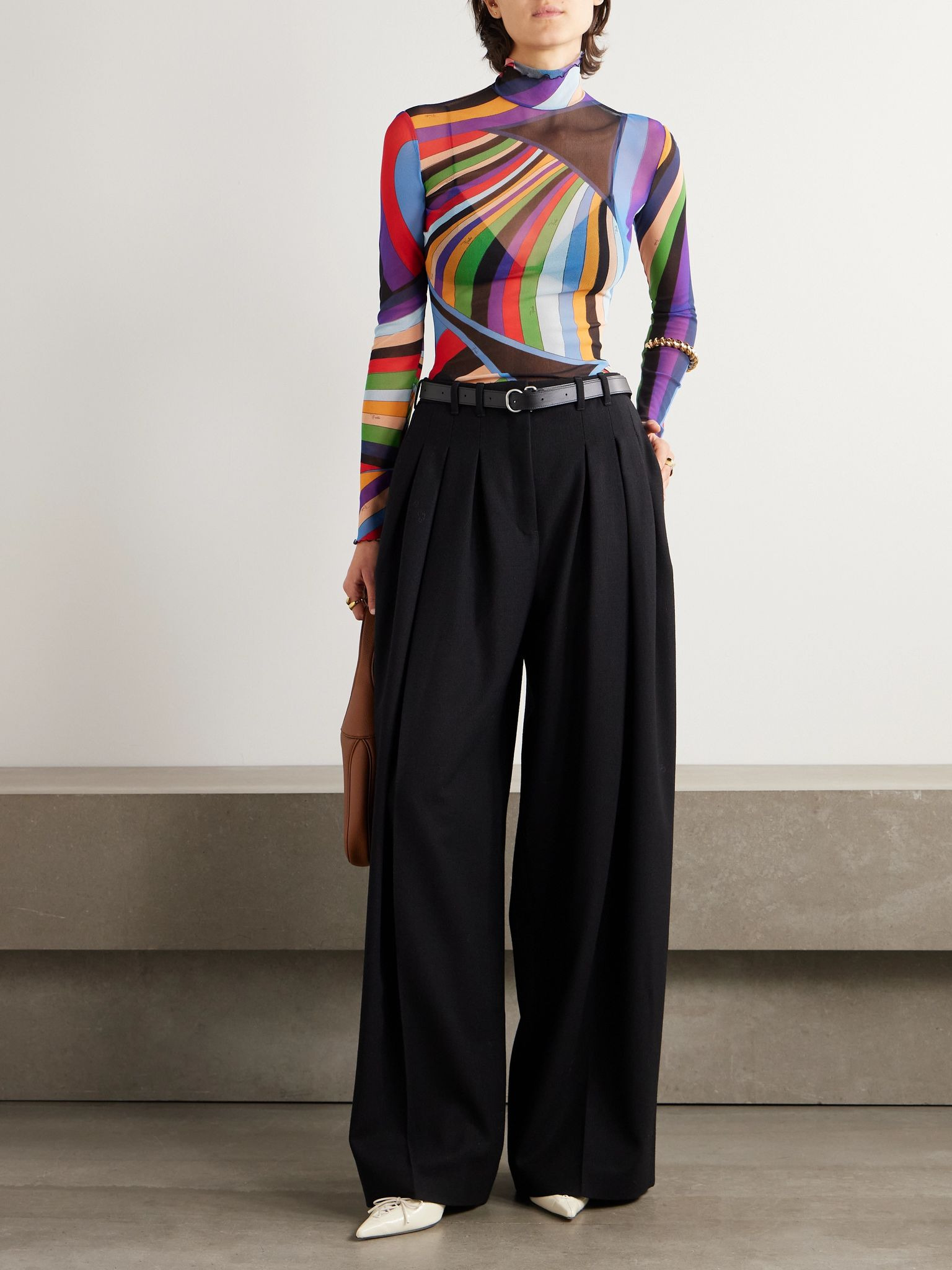 Iride printed stretch-tulle turtleneck top Multi - 2