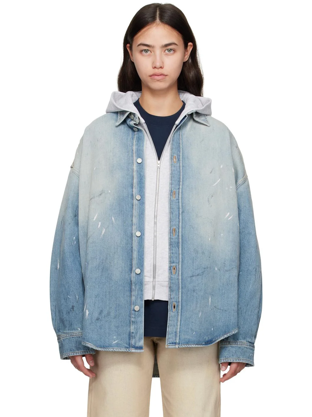 Blue Button-Up Denim Shirt - 1