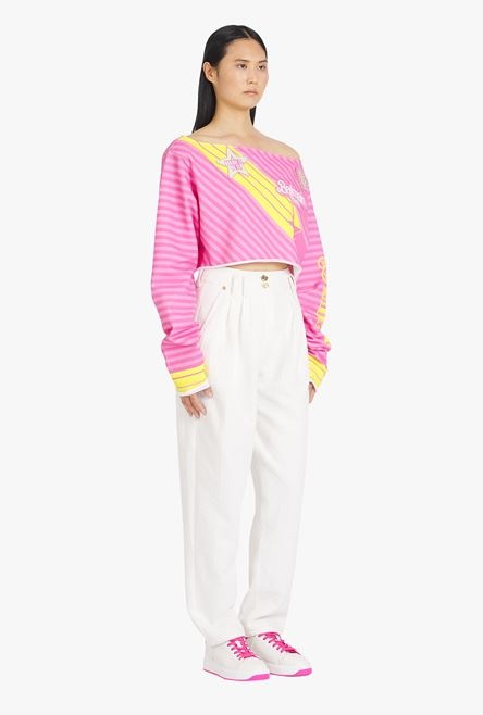 Balmain x Barbie - Pink eco-designed cotton off-the-shoulder crop top - 7