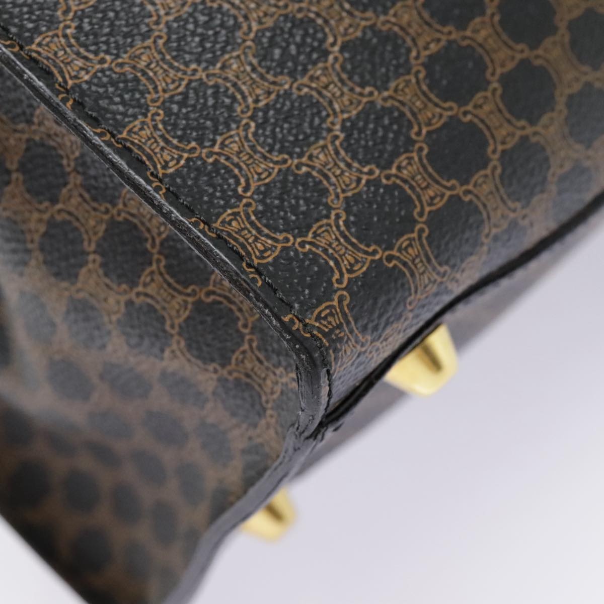CELINE Macadam Canvas Hand Bag Pvc Leather Black Gold - 14