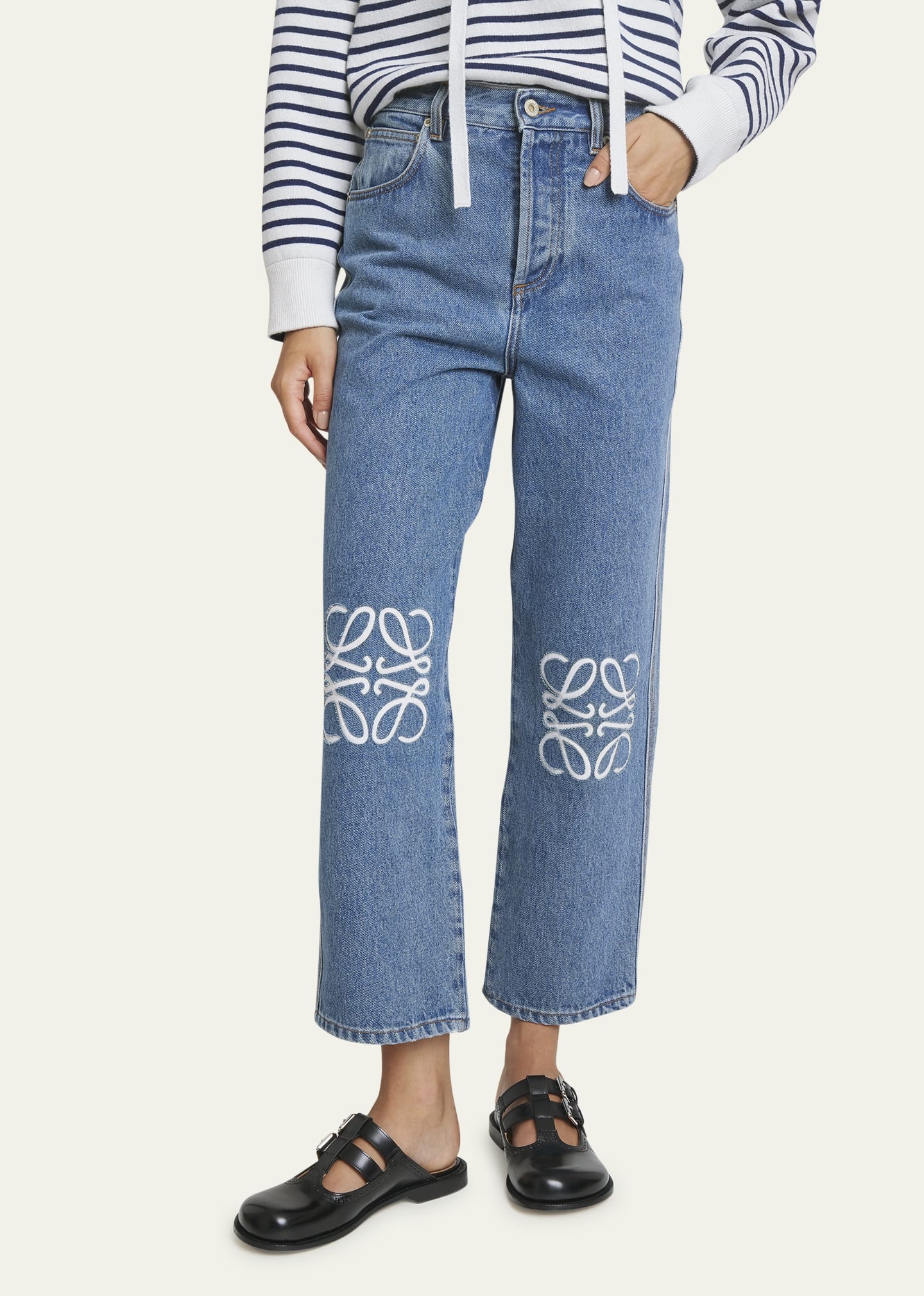 Cropped Jeans with Anagram Knee Detail - 4