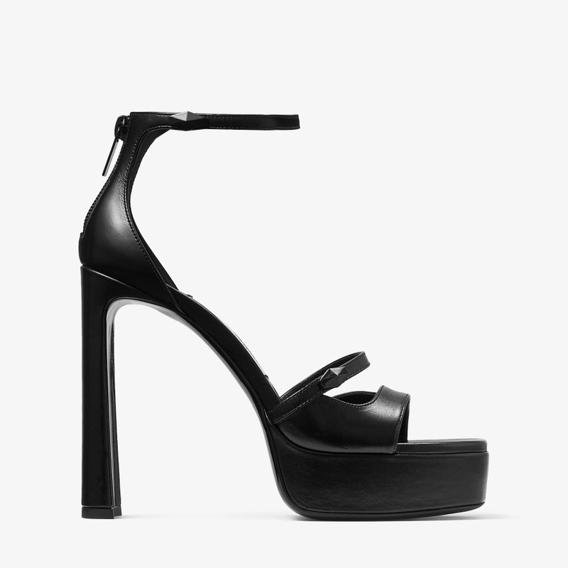 Claressa/Platform 125 Black Leather Platform Sandals 1