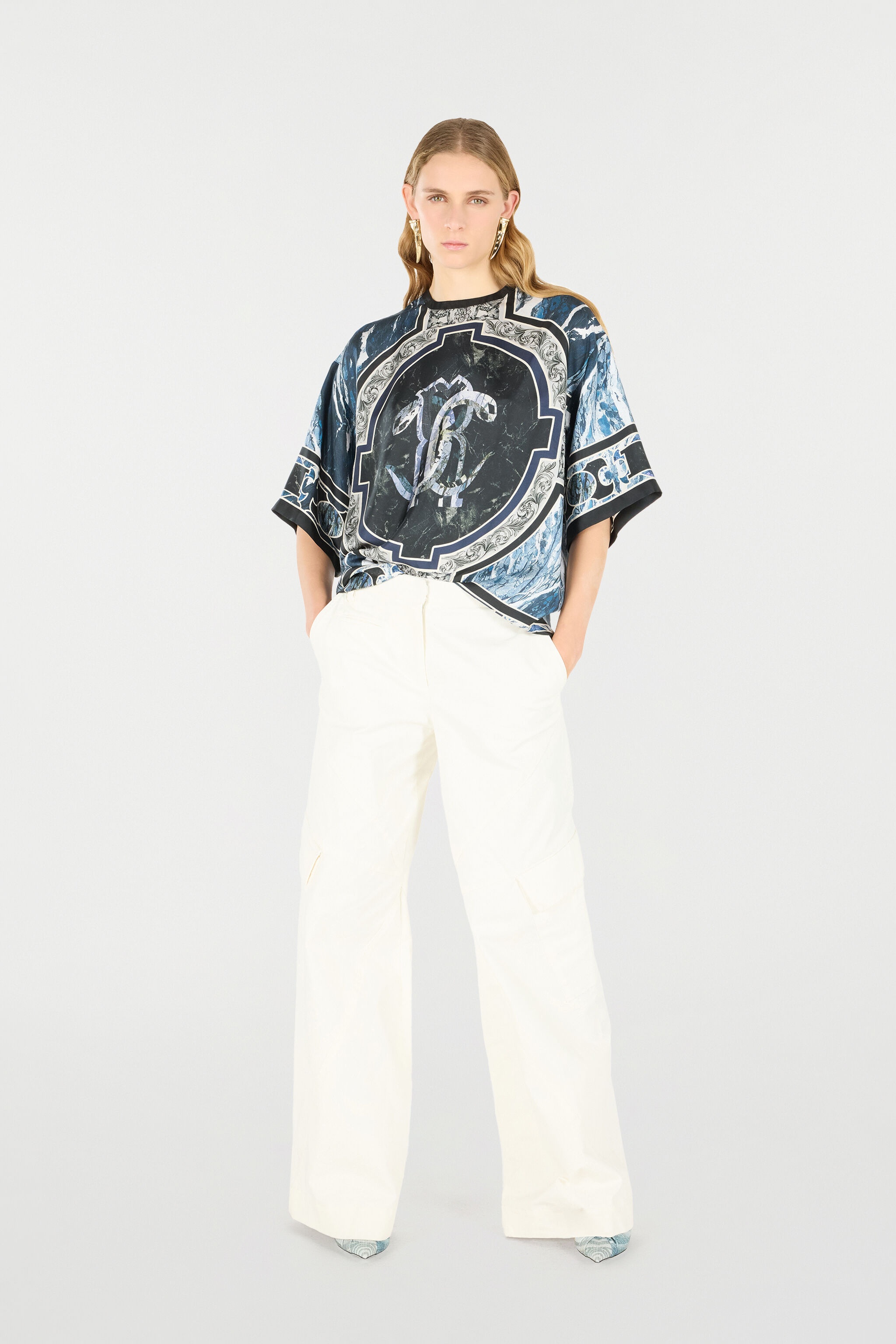 T-Shirt With Mirror Snake Monogram And Marble Print - 2